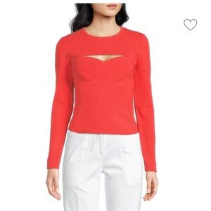DEREK LAM 10 CROSBY Nessa Top CORAL convertible ribbed knit top 2 in 1 Sz L